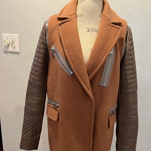 Rebecca Taylor Leather Sleeve Coat Size 10 - Picture 1 of 12